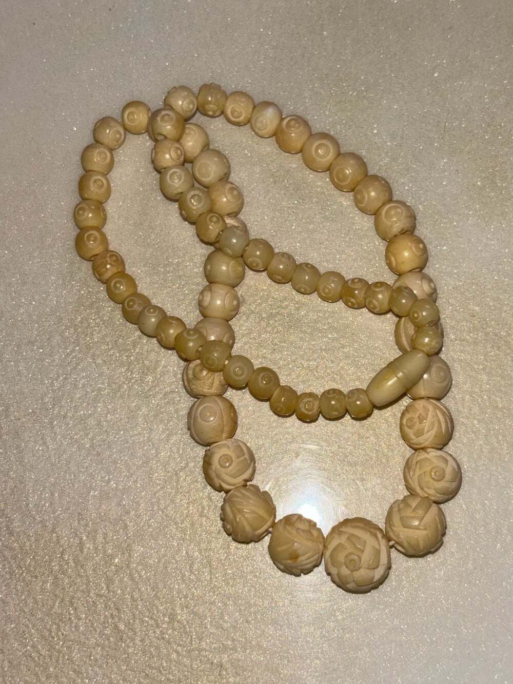 Vintage Art Deco Carved Celluloid necklace Boho
